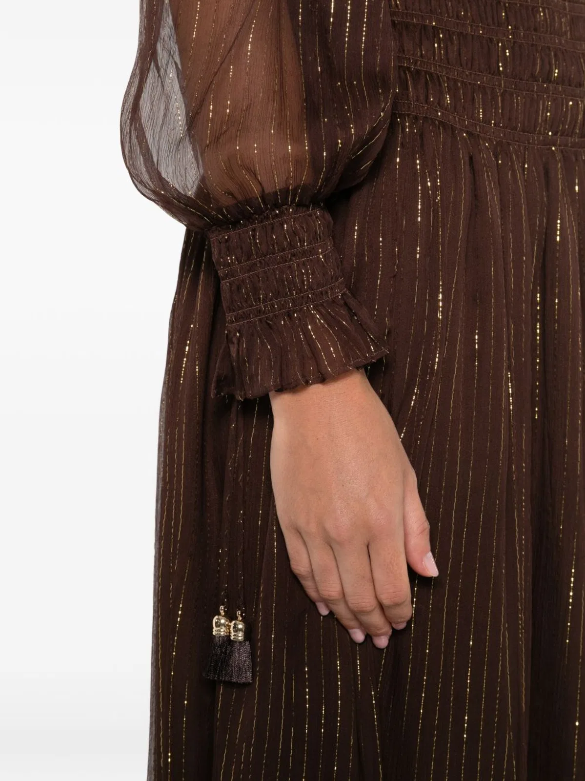 Self-Portrait Brown Dress Gold Line Details