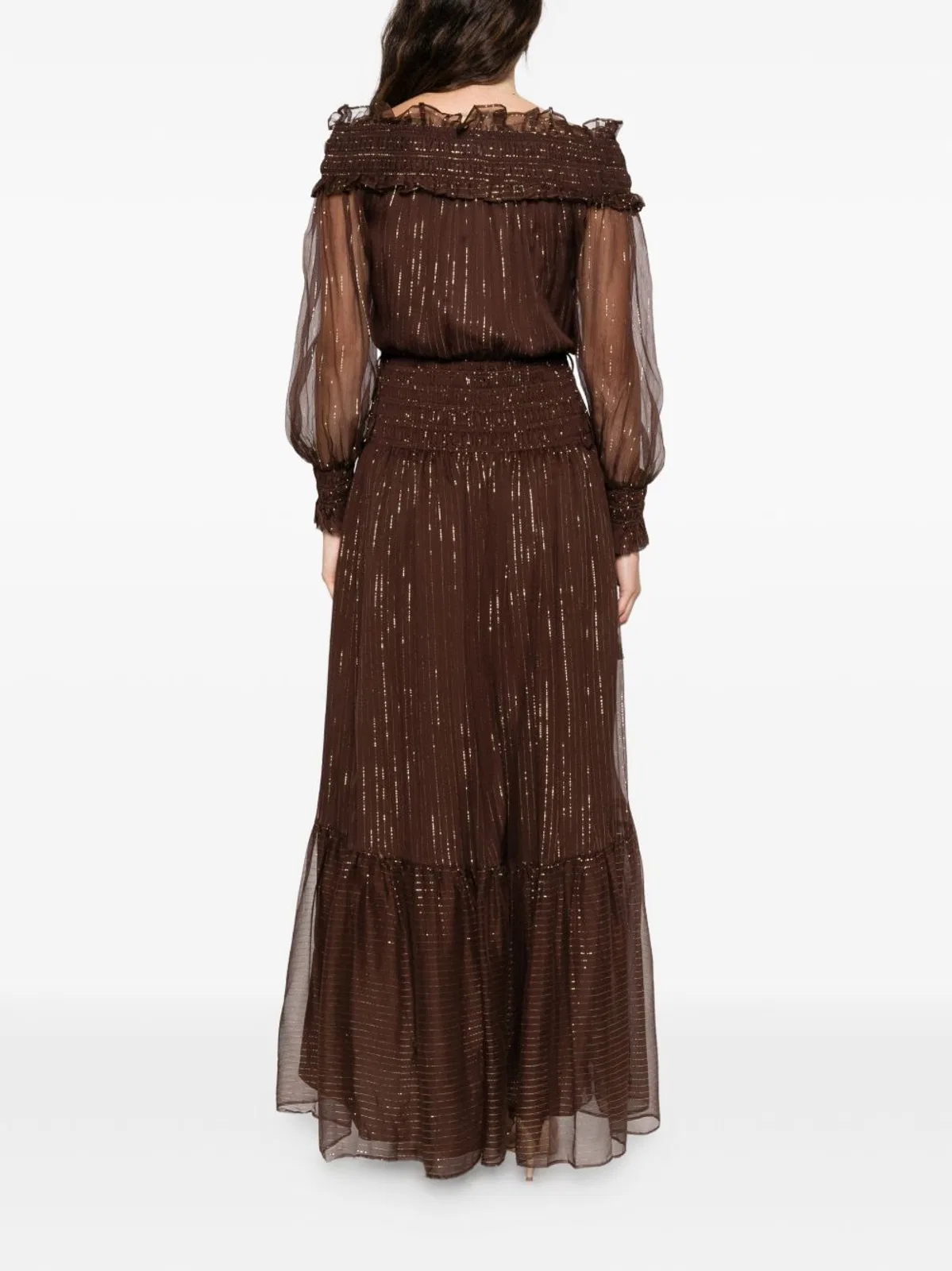Self-Portrait Brown Dress Gold Line Details