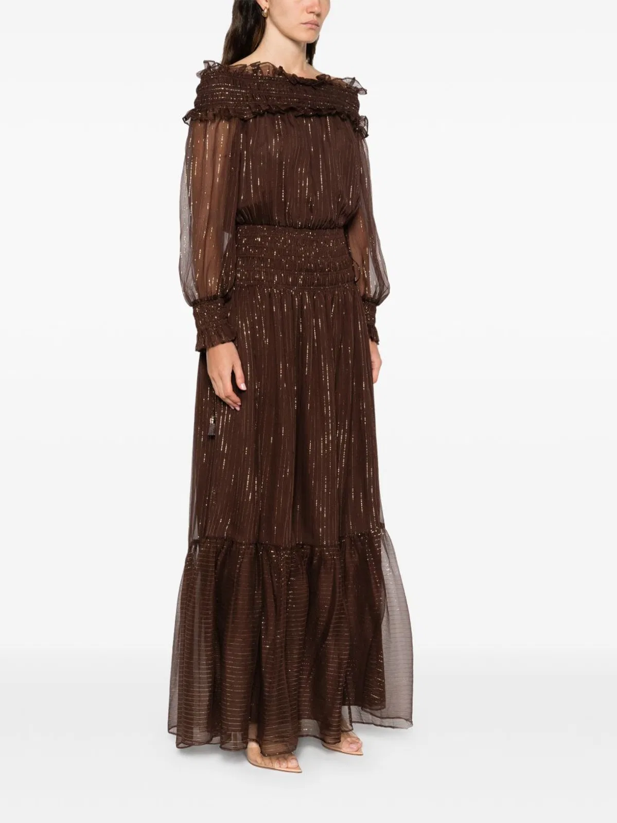 Self-Portrait Brown Dress Gold Line Details