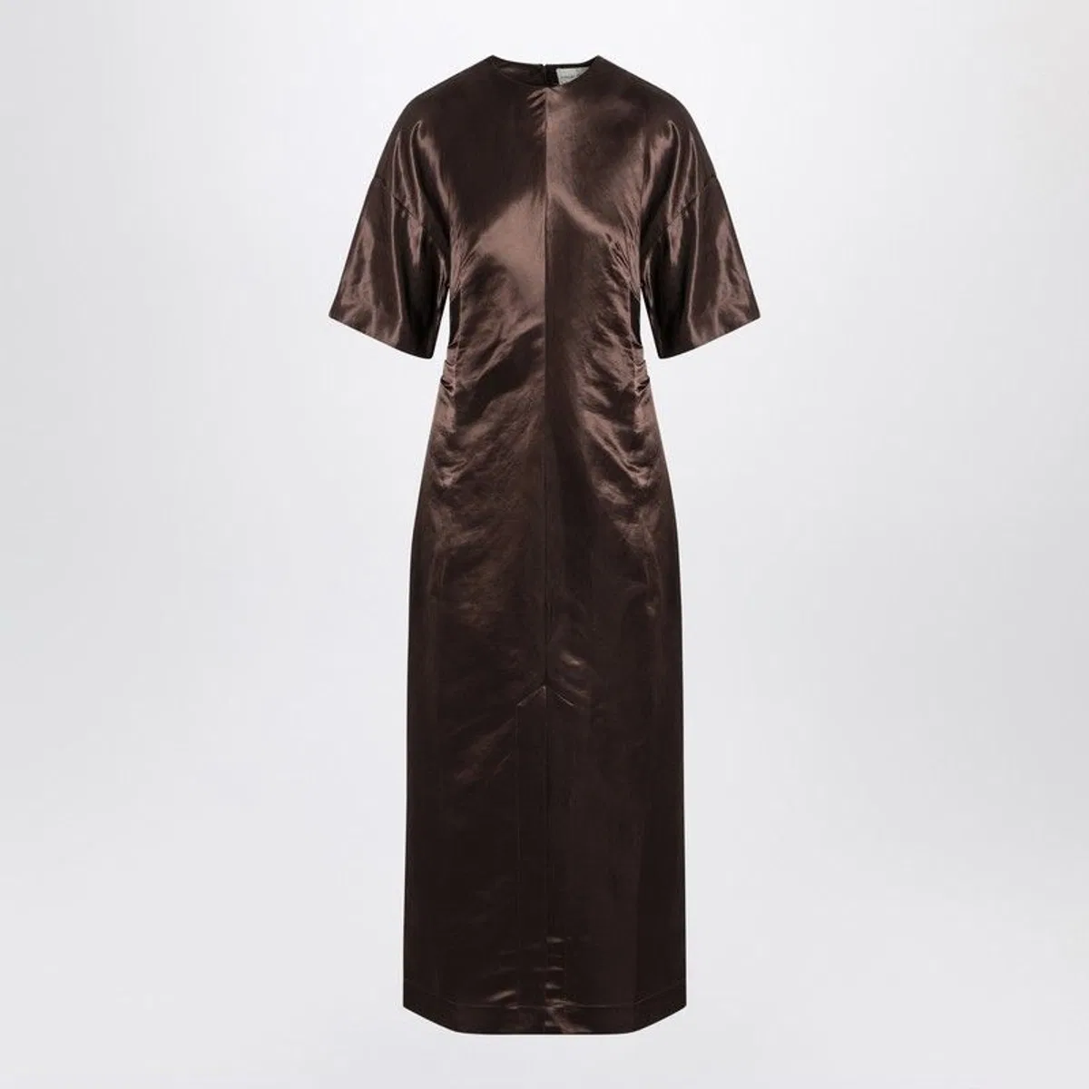 Loulou Studio Long Brown Dress In Linen And Silk