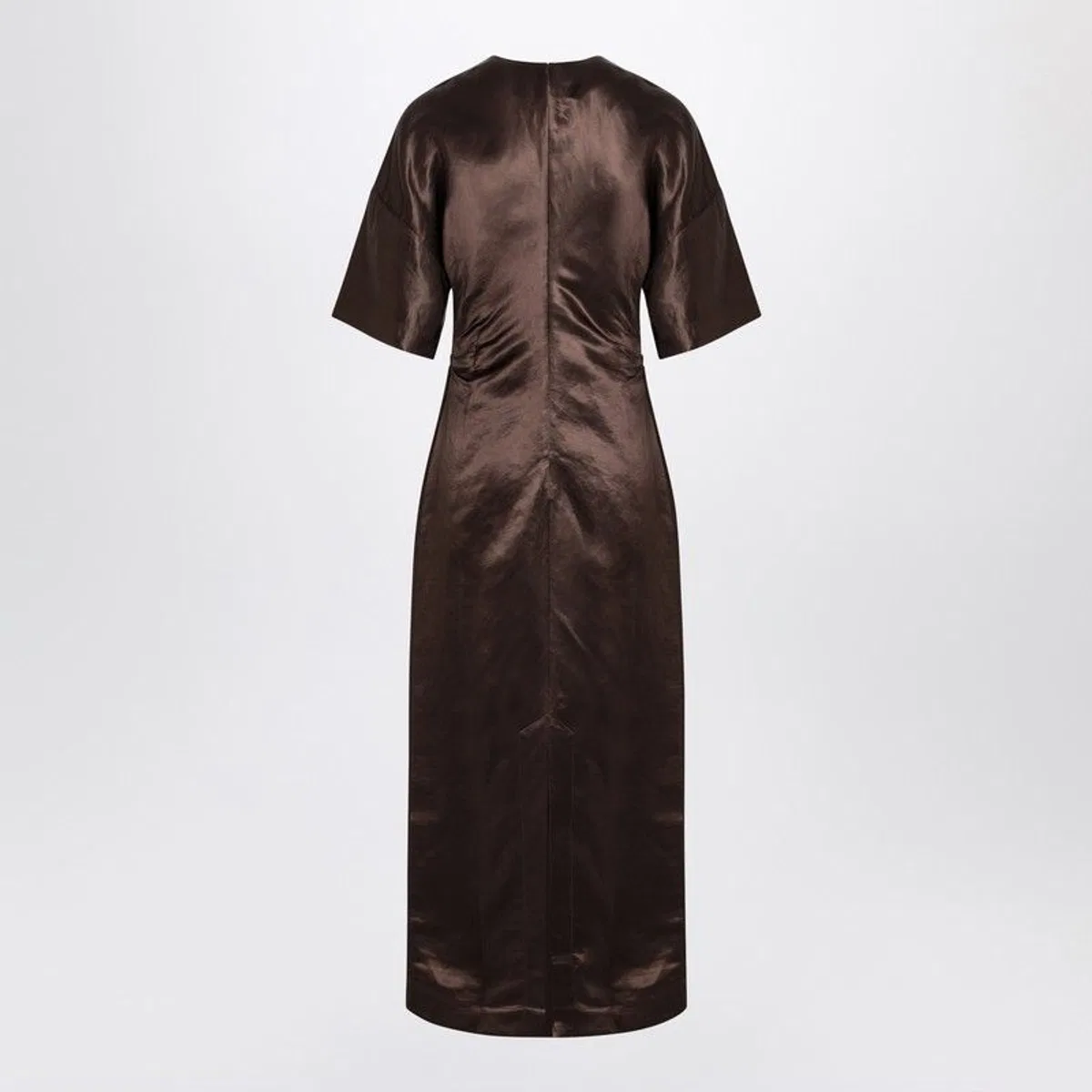 Loulou Studio Long Brown Dress In Linen And Silk