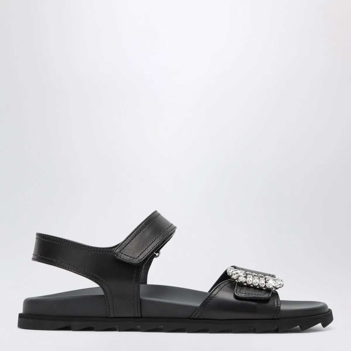 Roger Vivier Black Leather Sandals With Crystal Buckl