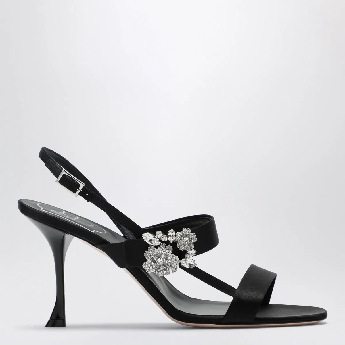 Roger Vivier Black Satin Efflorescence Sandals