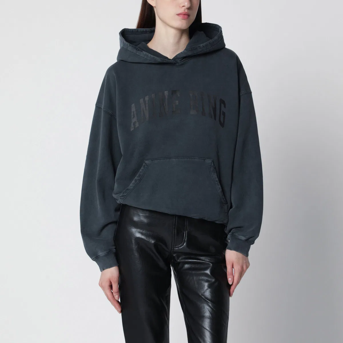 Anine bing Black Washed Hoodie With Distressing