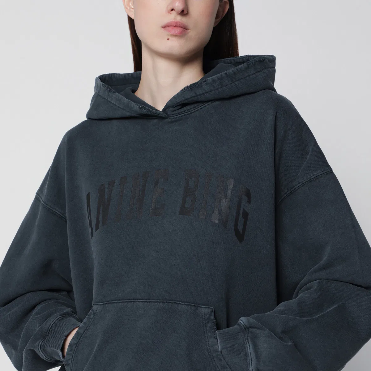 Anine bing Black Washed Hoodie With Distressing