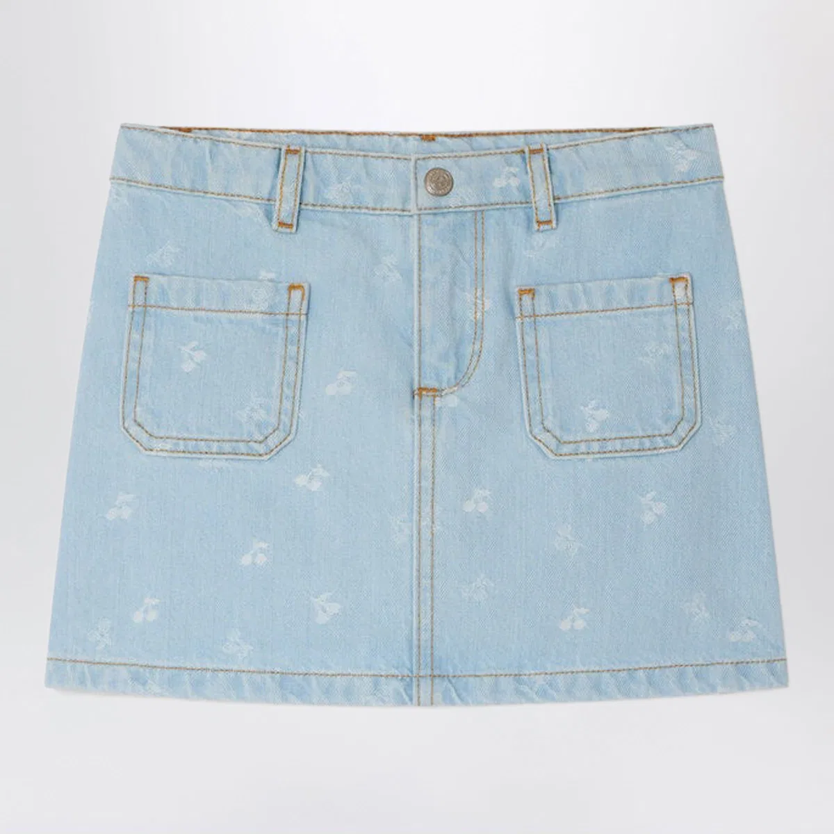 Bonpoint Tison Denim Skirt With Jacquard Cherries