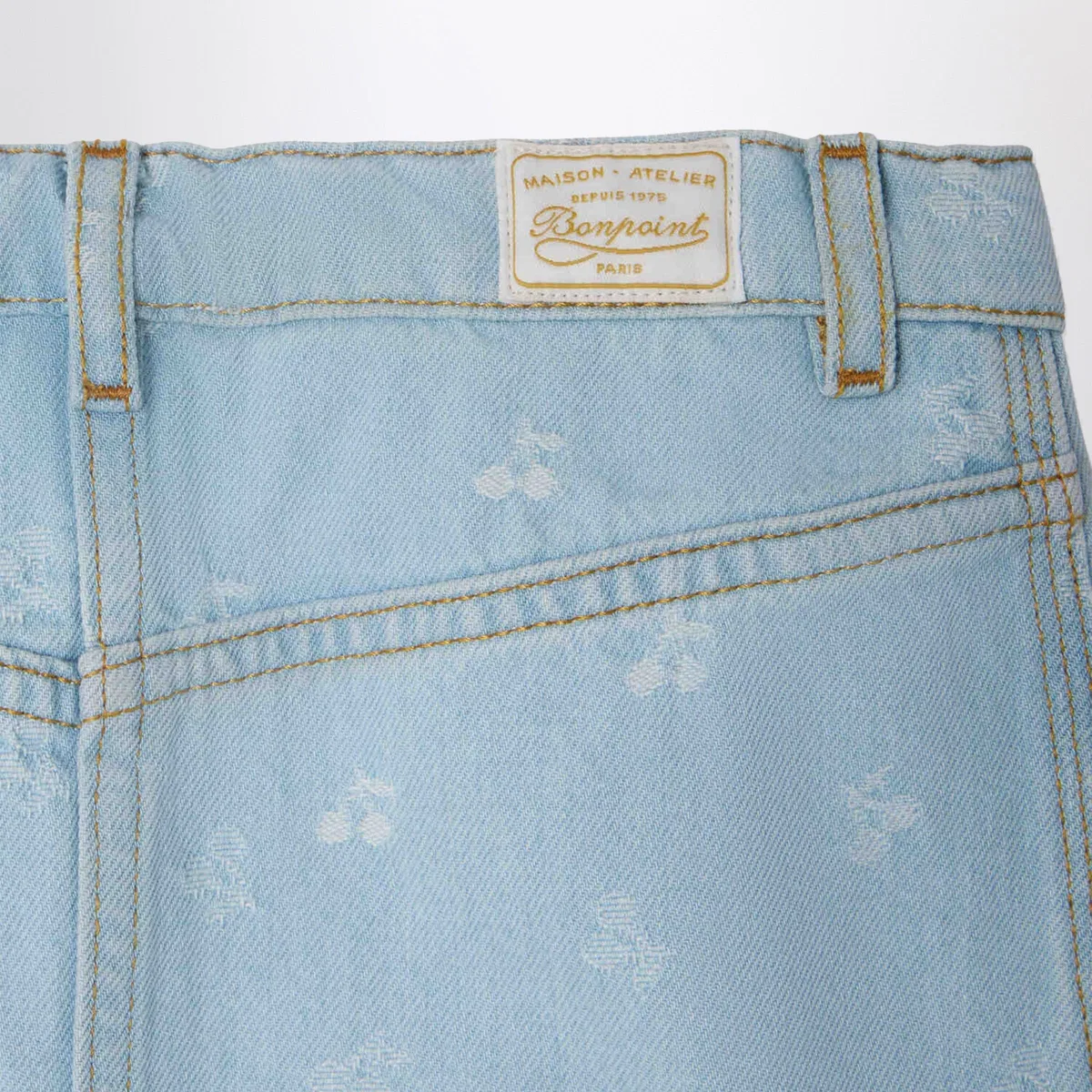 Bonpoint Tison Denim Skirt With Jacquard Cherries