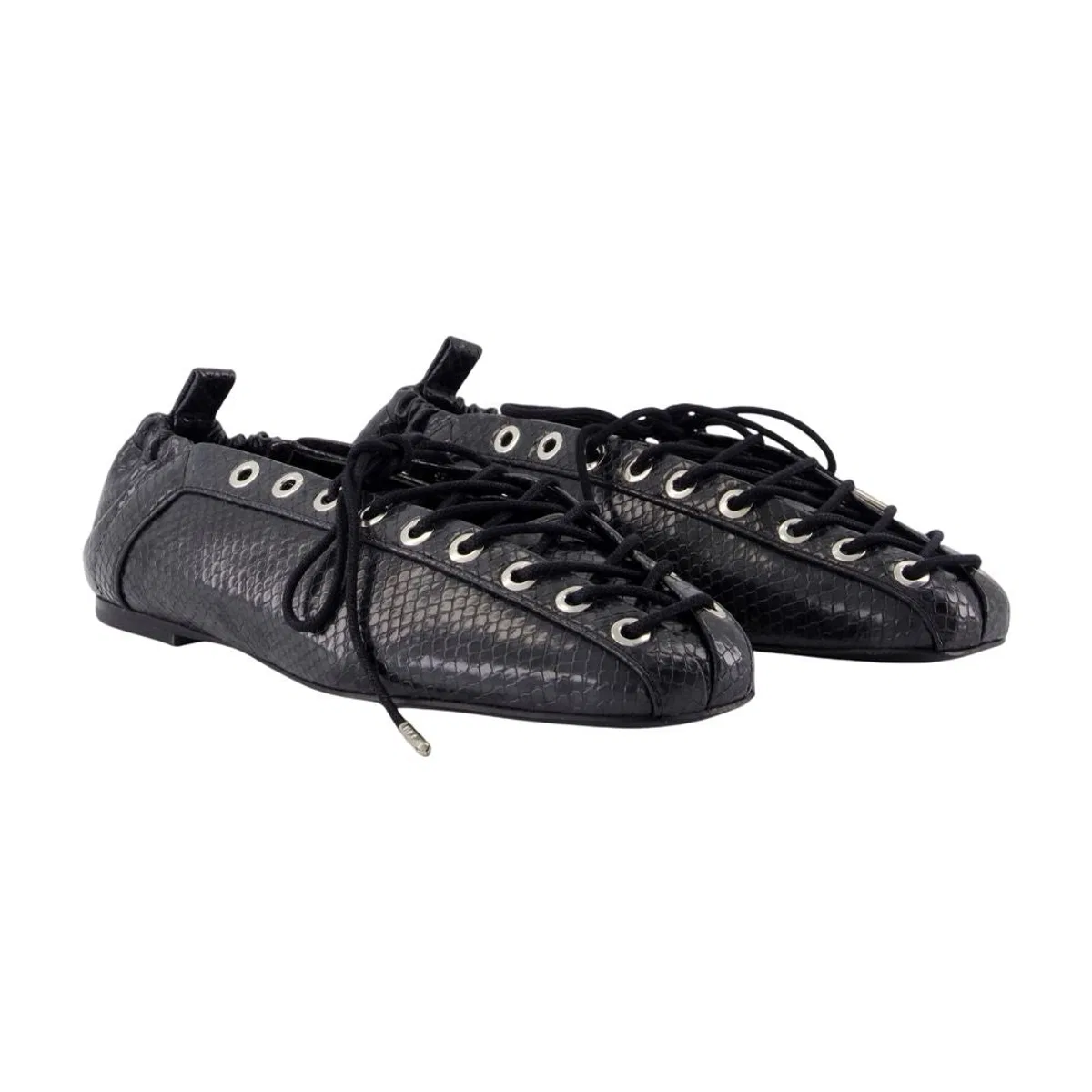 Ganni Eyelets Lace Up Snake Ballerinas