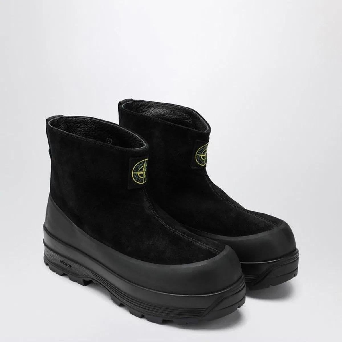 Stone Island Black Suede Ankle Boot With Logo