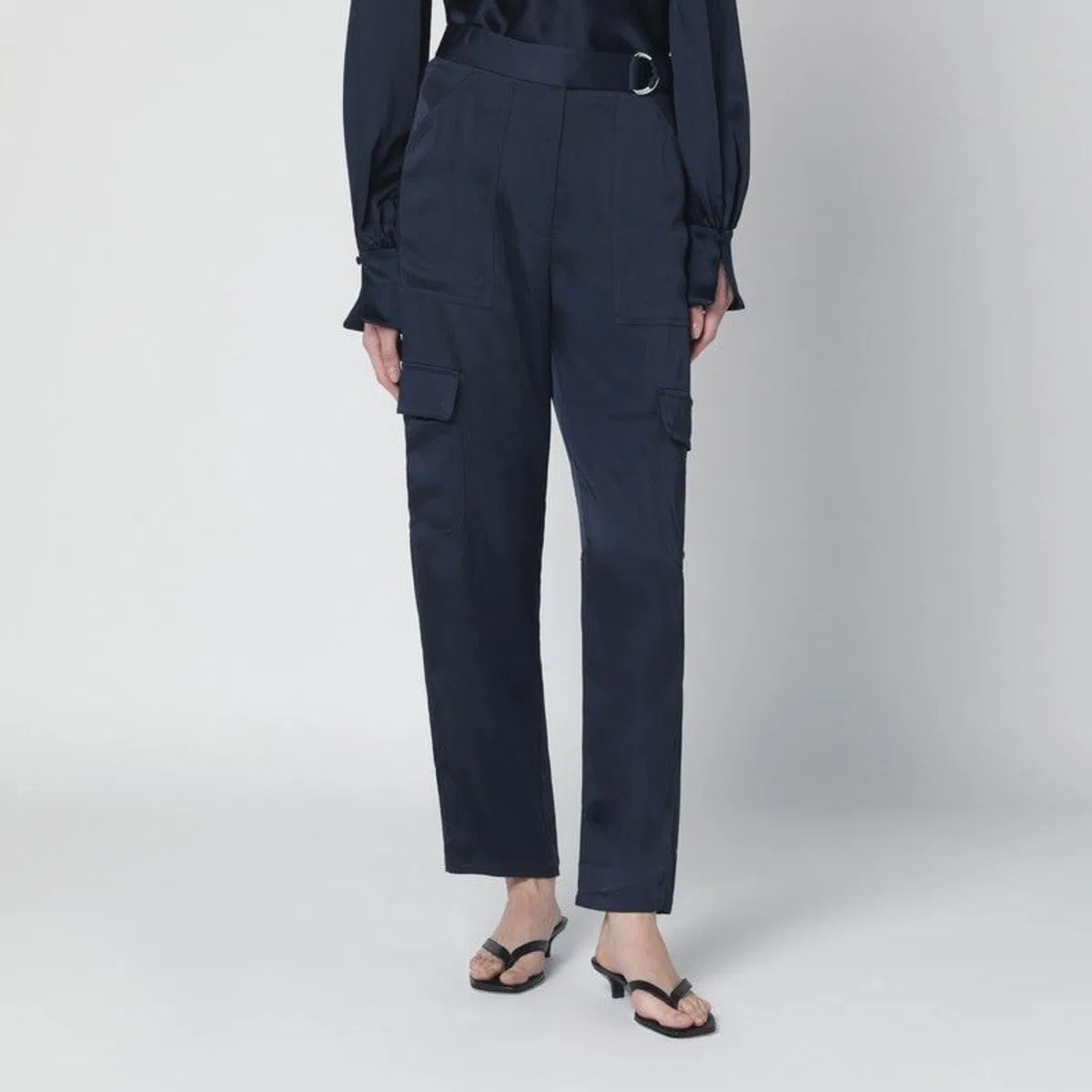 Jonathan Simkhai Carolina Trousers In Midnight Blue Shiny