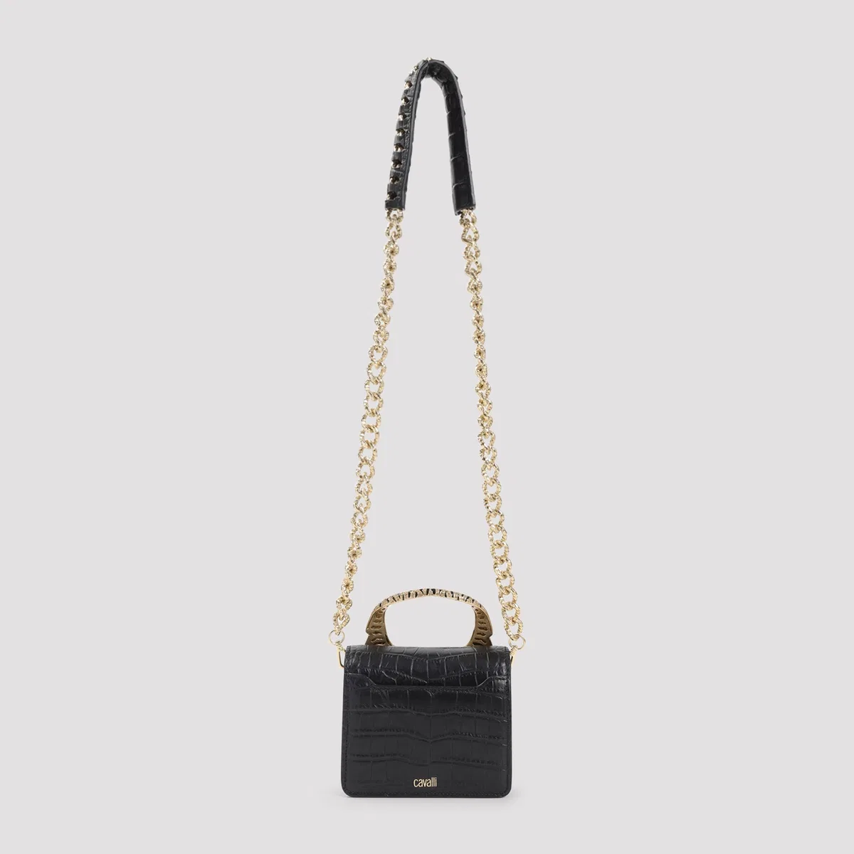 Roberto Cavalli Black Leather Top Handle Bag