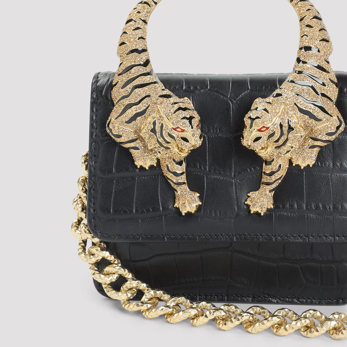 Roberto Cavalli Black Leather Top Handle Bag