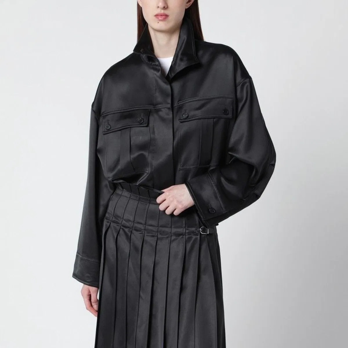 Durazzi Milano Dark Grey Glossy Viscose Shirt Jacket