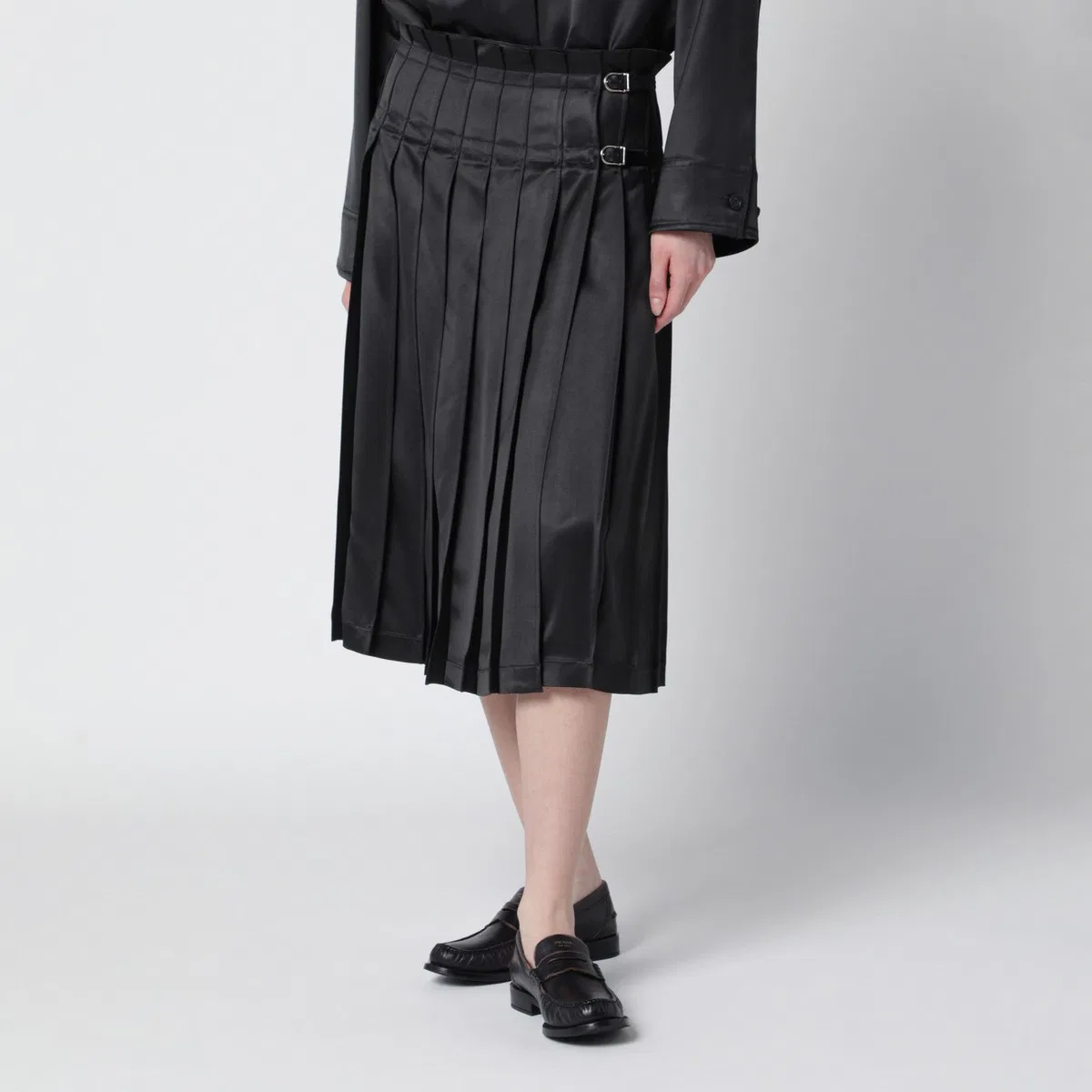 Durazzi Milano Dark Grey Glossy Viscose Pleated Skirt
