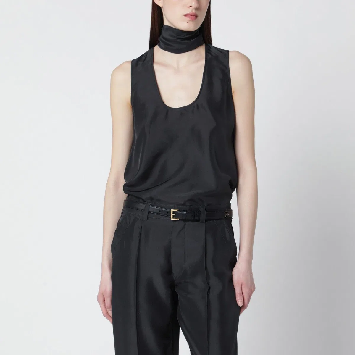 Durazzi Milano Dark Grey Silk Tank Top With Scarf