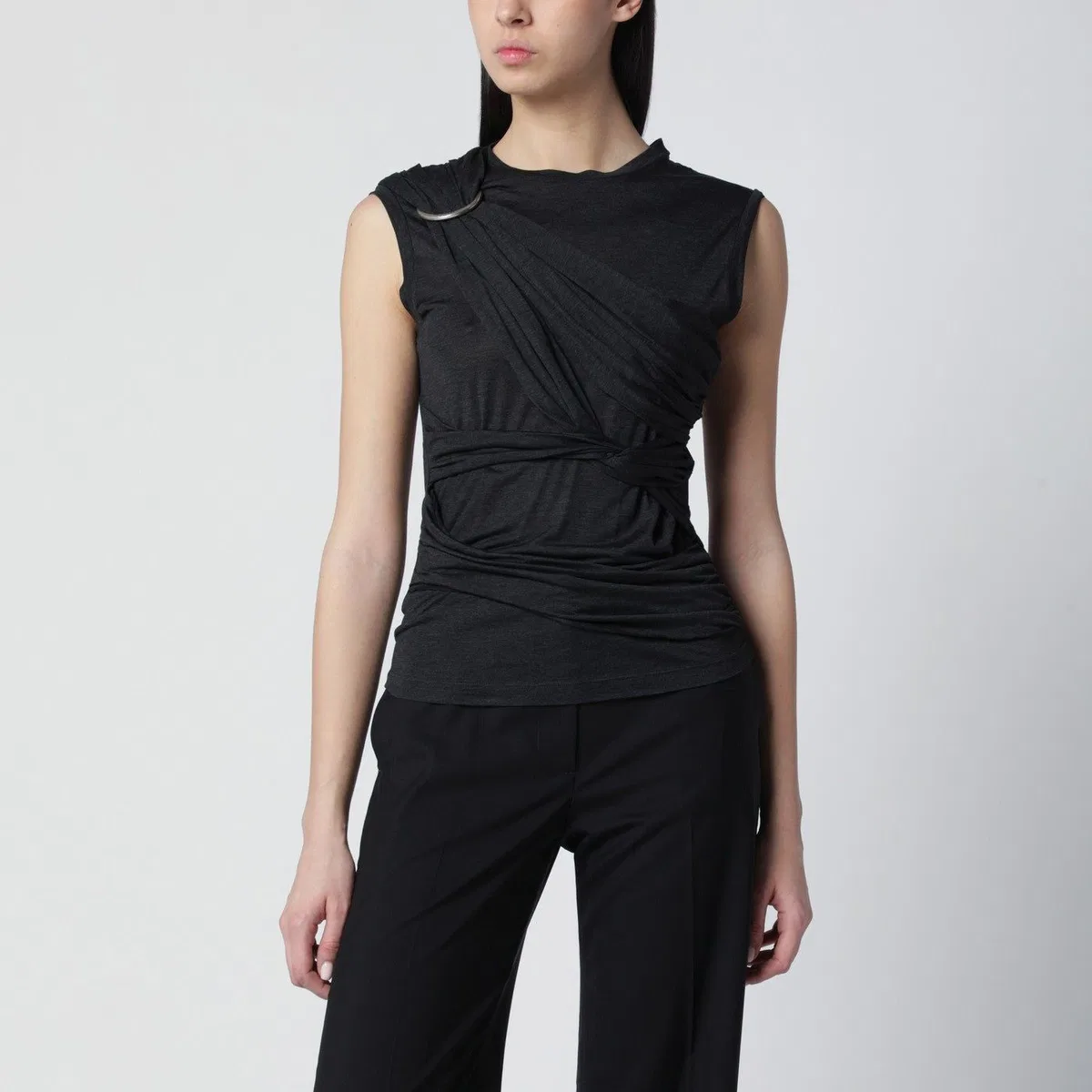 Durazzi Milano Black Mélange Tank Top With Braided Deta