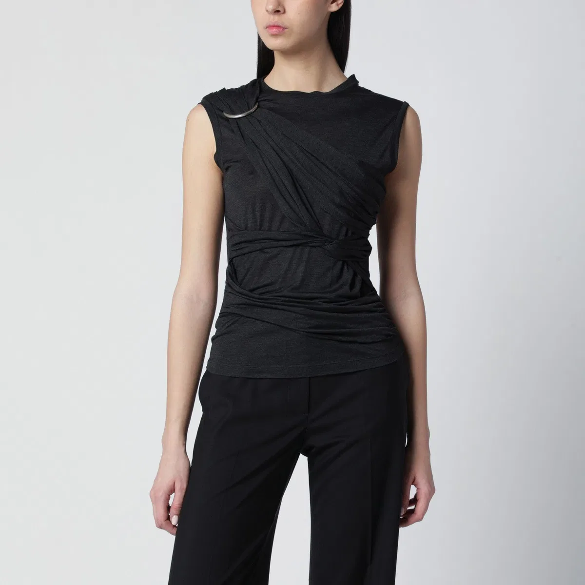Durazzi Milano Black Mélange Tank Top With Braided Deta