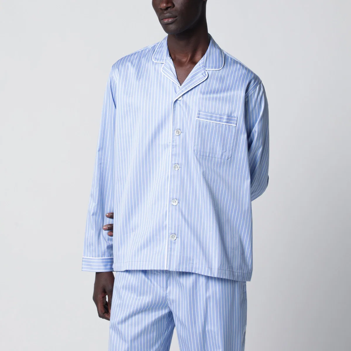 Tekla Light Blue Pajama Shirt With White Strip
