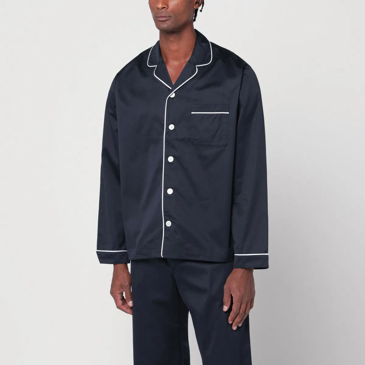Tekla Blue/White Pyjama Shirt