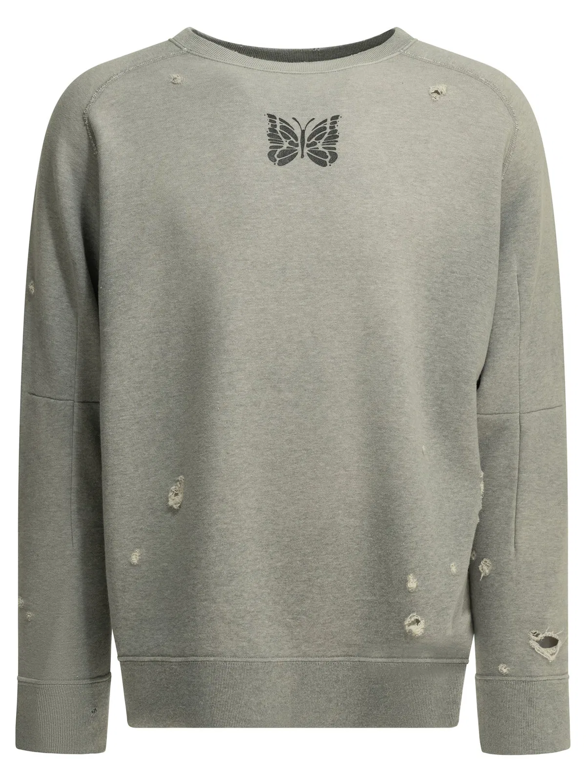Needles Deconstructed Grey Cotton Crewneck Sweat