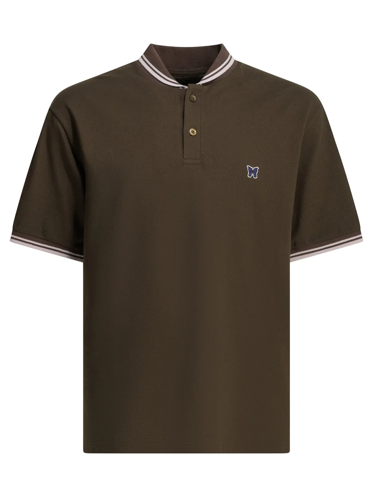 Needles Shawl Collar Brown Cotton Polo Shirt