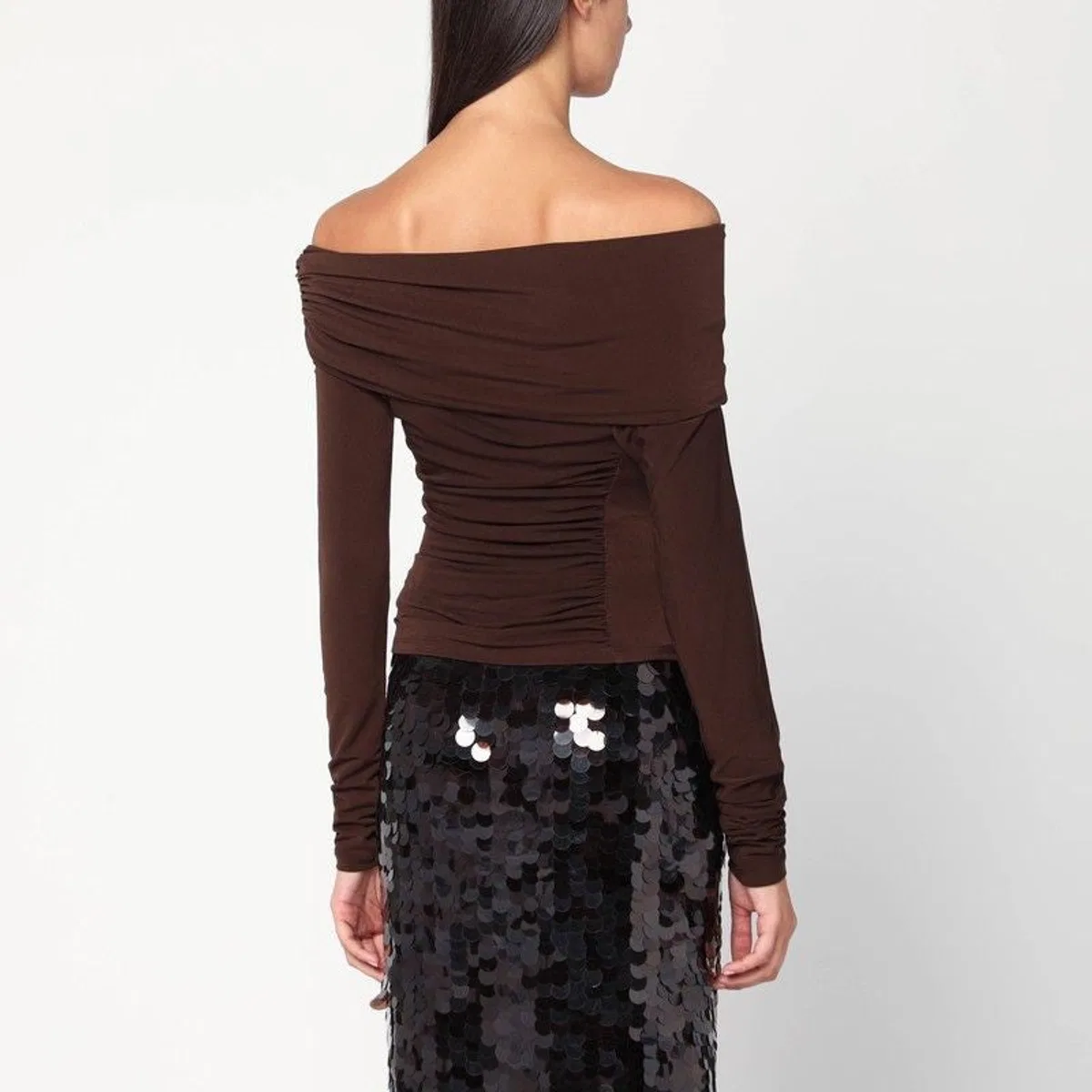 The Andamane Top With Bare Shoulders In Brown Jersey