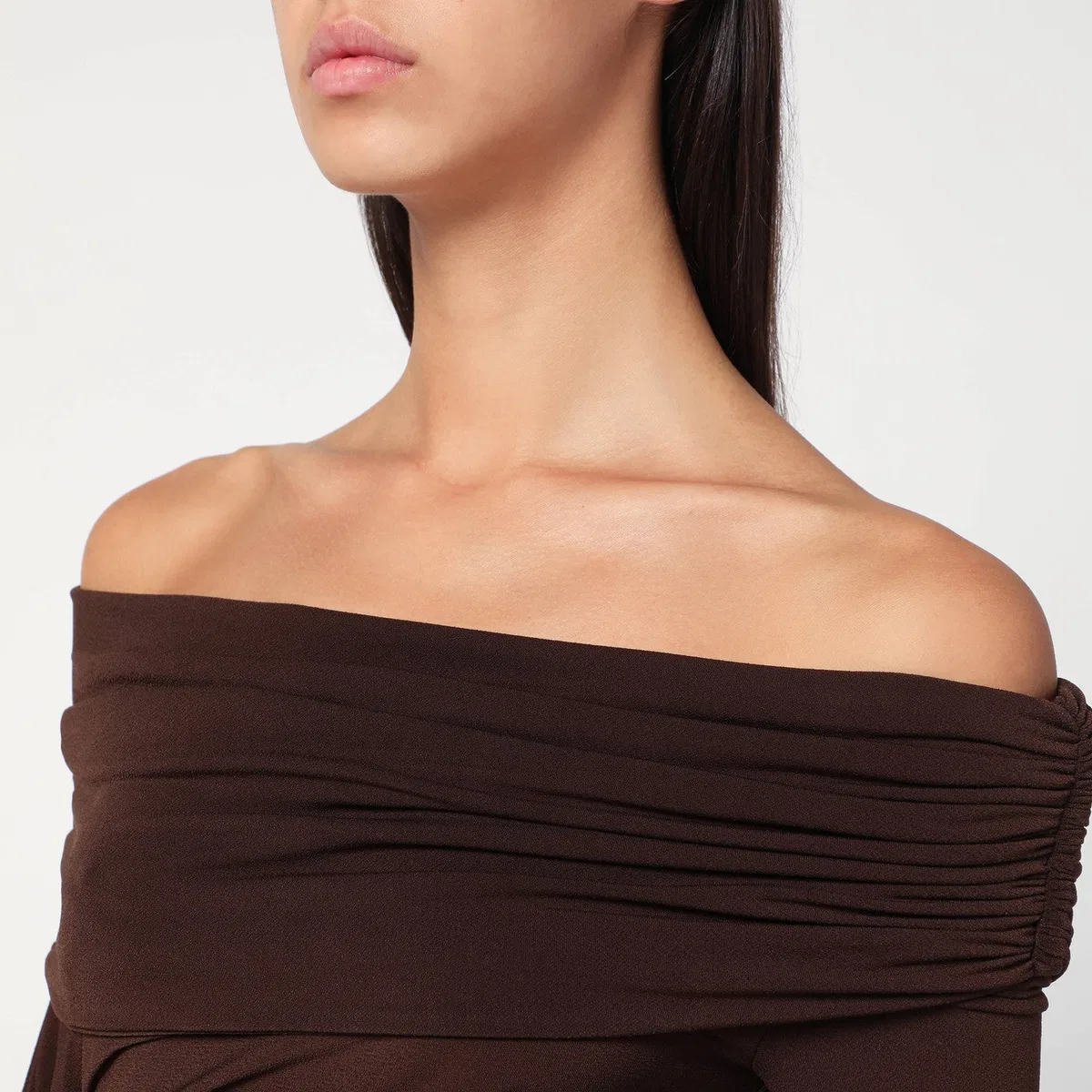The Andamane Top With Bare Shoulders In Brown Jersey