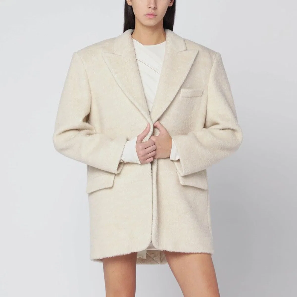 The Andamane Oversized Ivory Jacket In Wool Blend