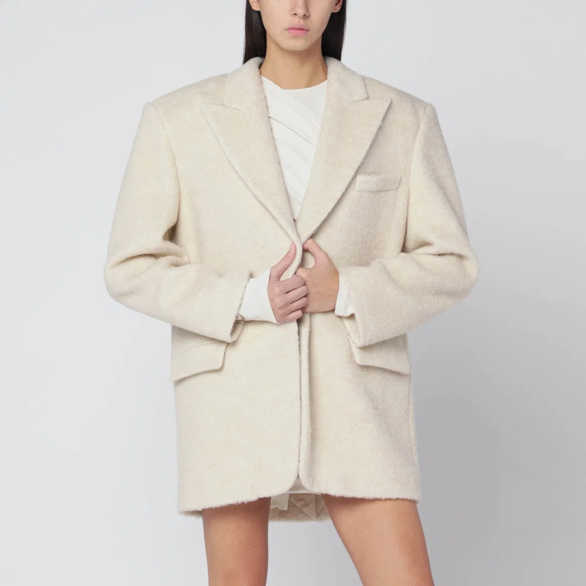 The Andamane Oversized Ivory Jacket In Wool Blend