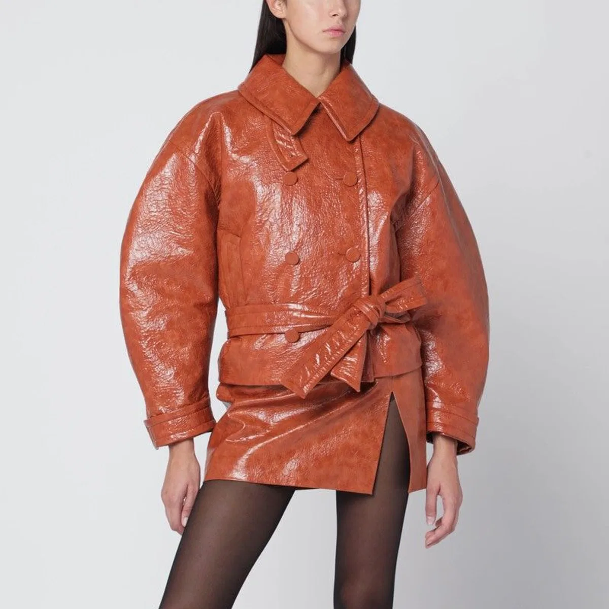 The Andamane Tan Leather-Effect Belted Jacket