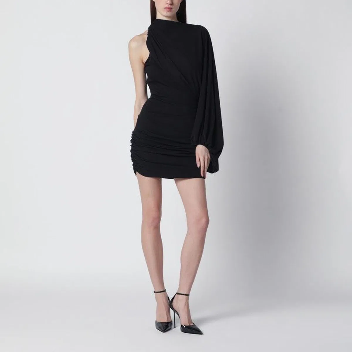 The Andamane Black Oneshoulder Mini Dress