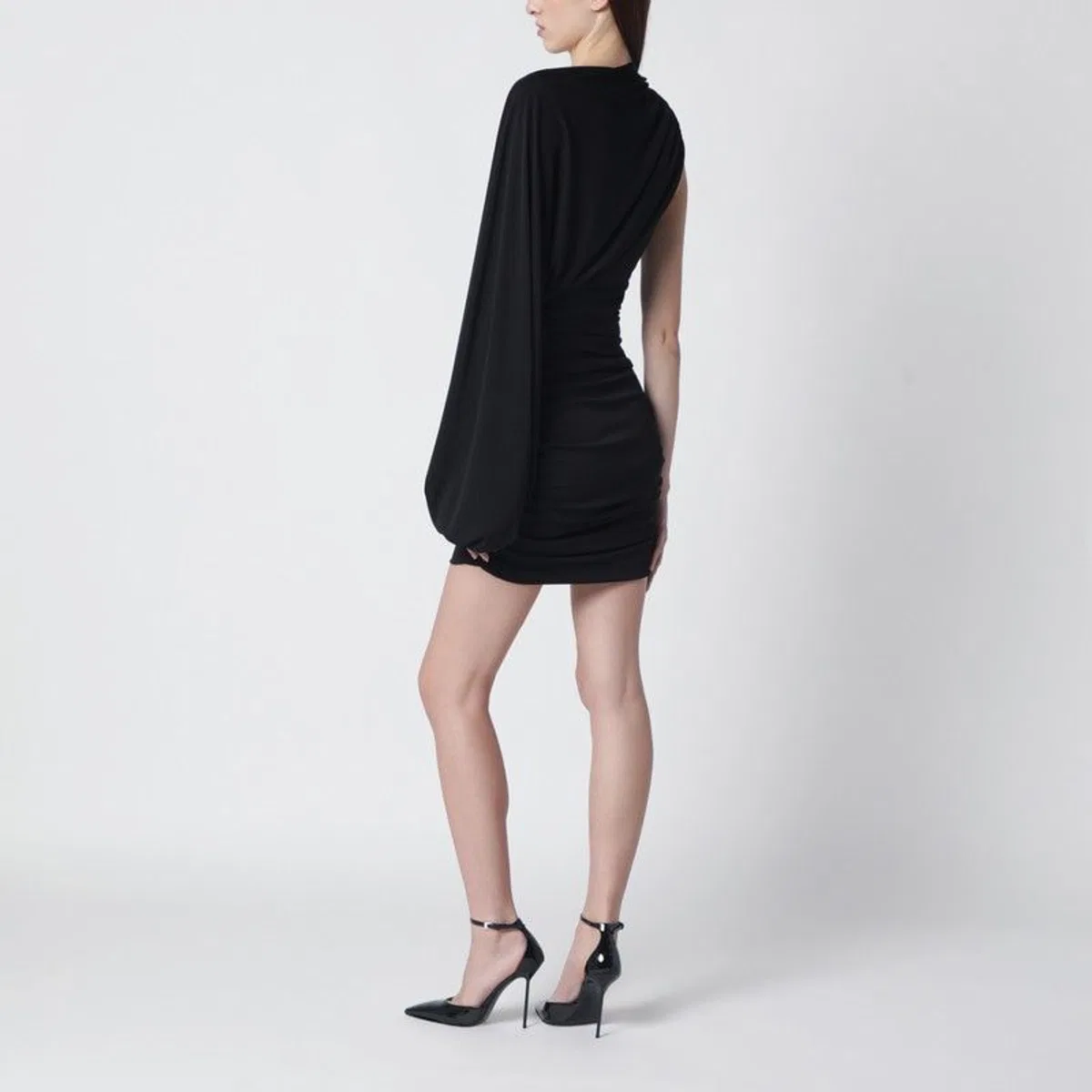 The Andamane Black Oneshoulder Mini Dress