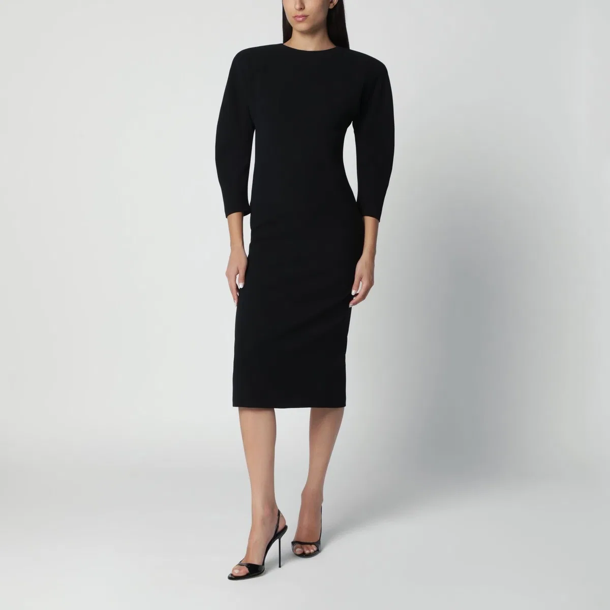 The Andamane Black Midi Dress With Rounded Shoulders