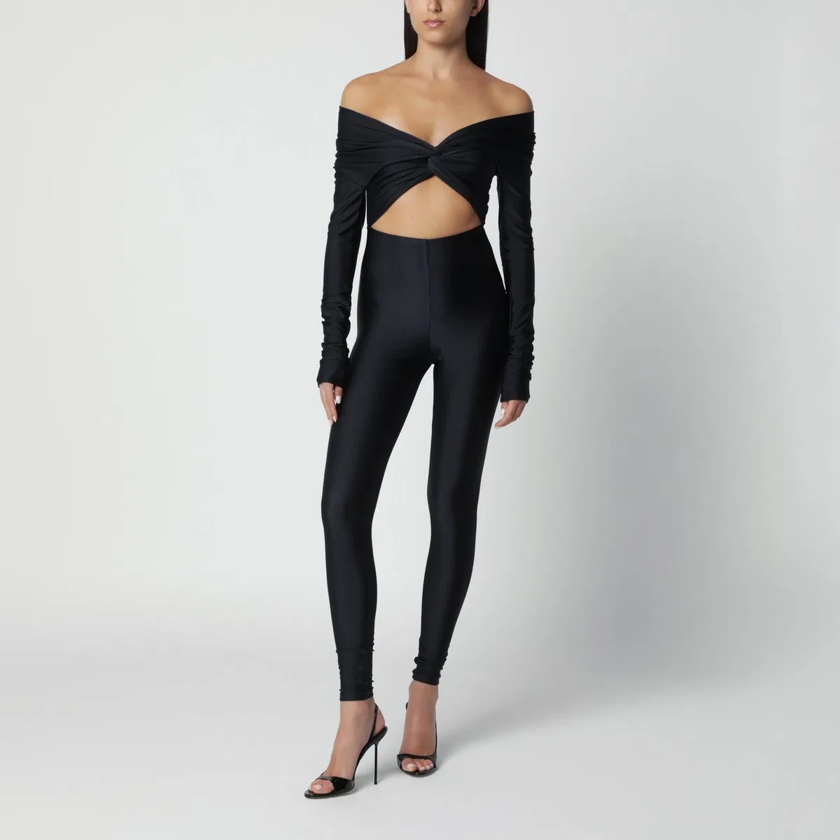 The Andamane Black Kendall Jumpsuit In Glossy Stretch