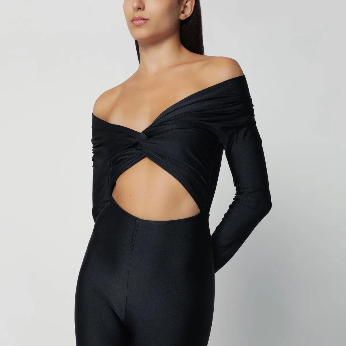 The Andamane Black Kendall Jumpsuit In Glossy Stretch