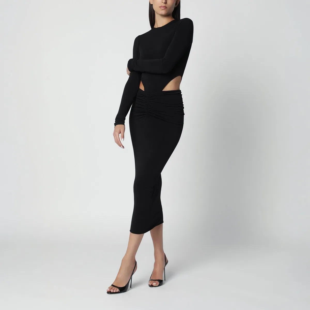 The Andamane Black Midi Dress With Waist Cutout Detai