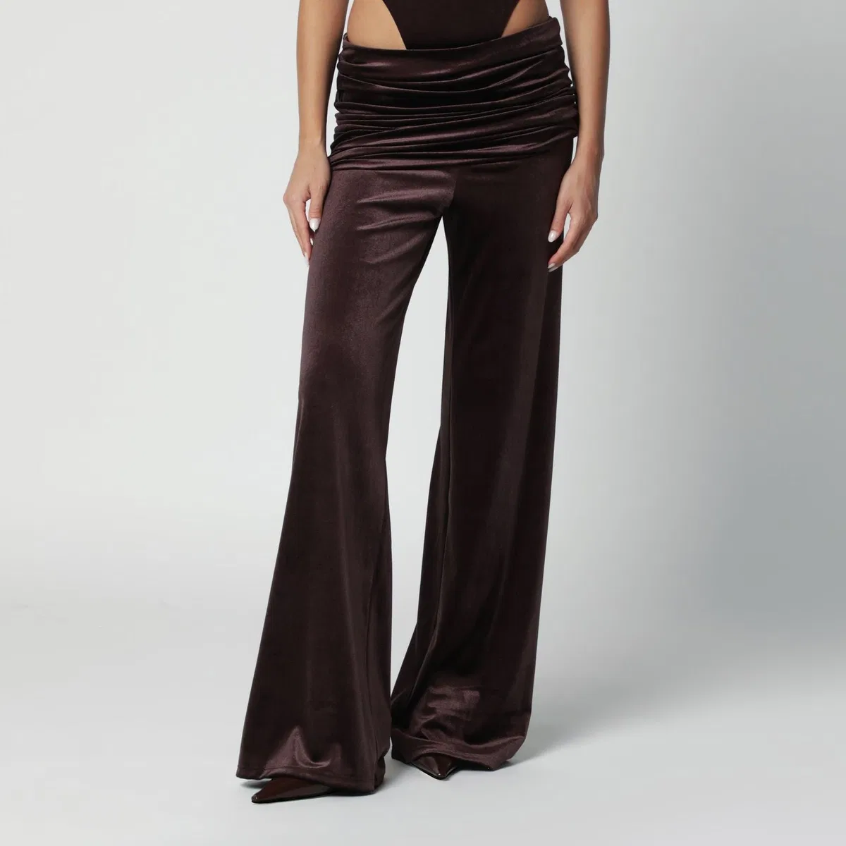 The Andamane Brown Velveteffect Trousers With Draped 