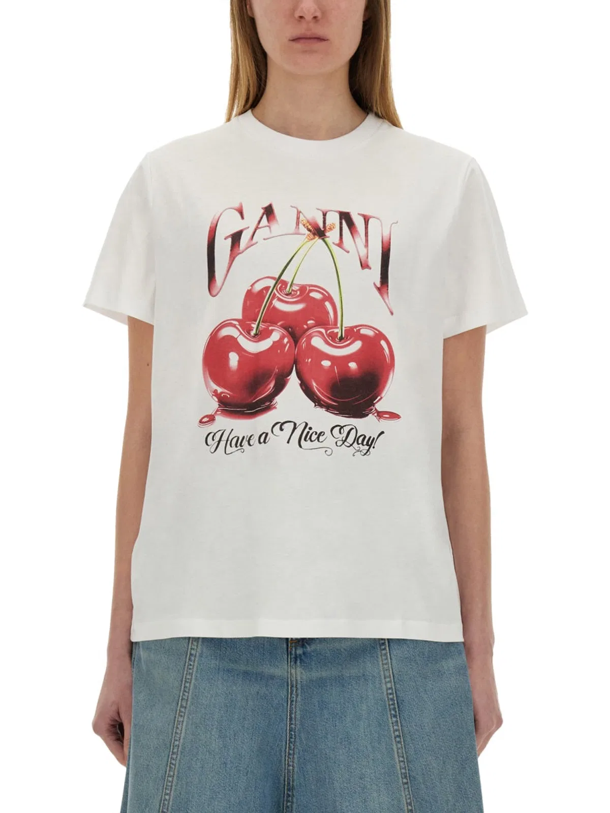 Ganni Printed Cotton T-Shirt