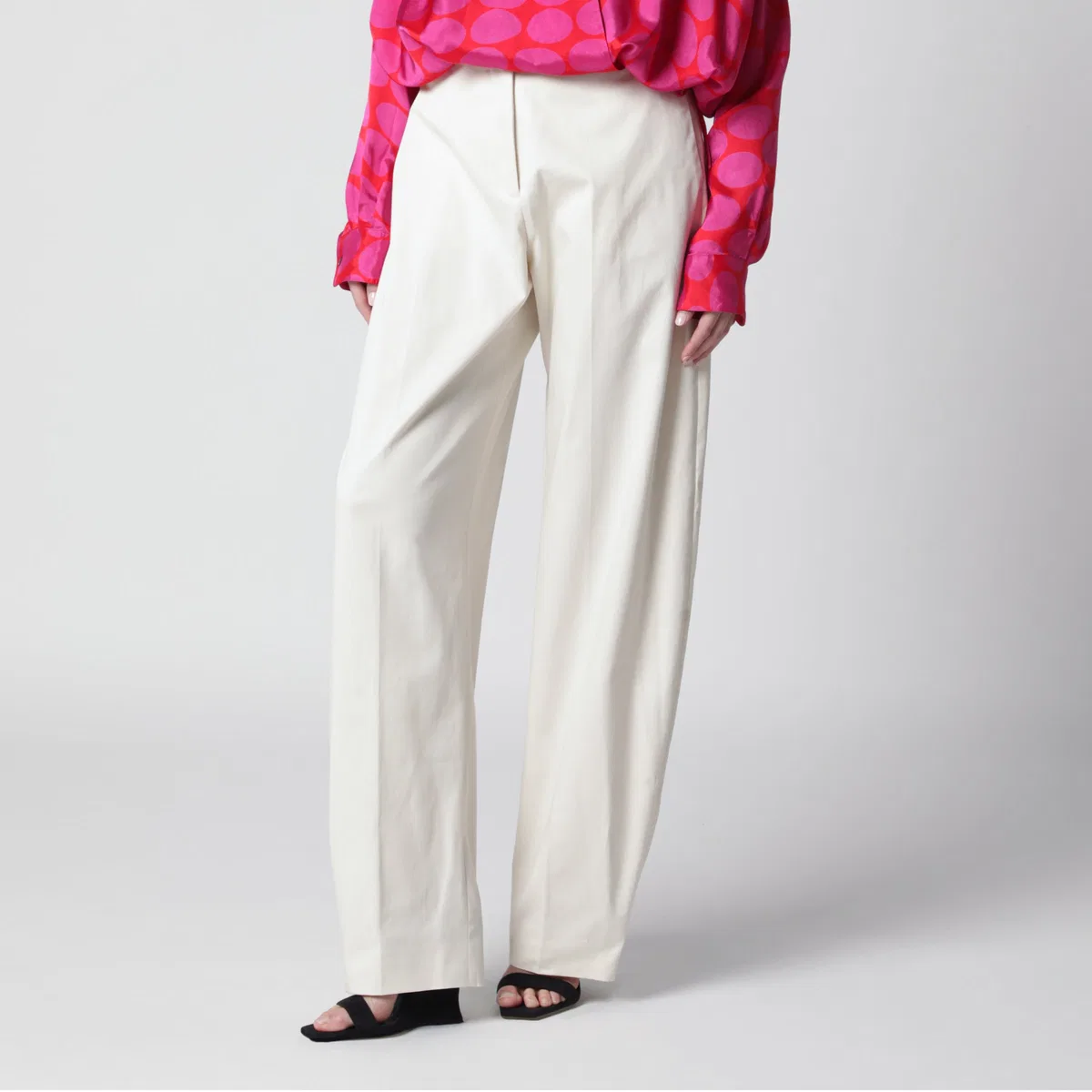 The Latest Thelatest Cream Cotton Palazzo Trousers