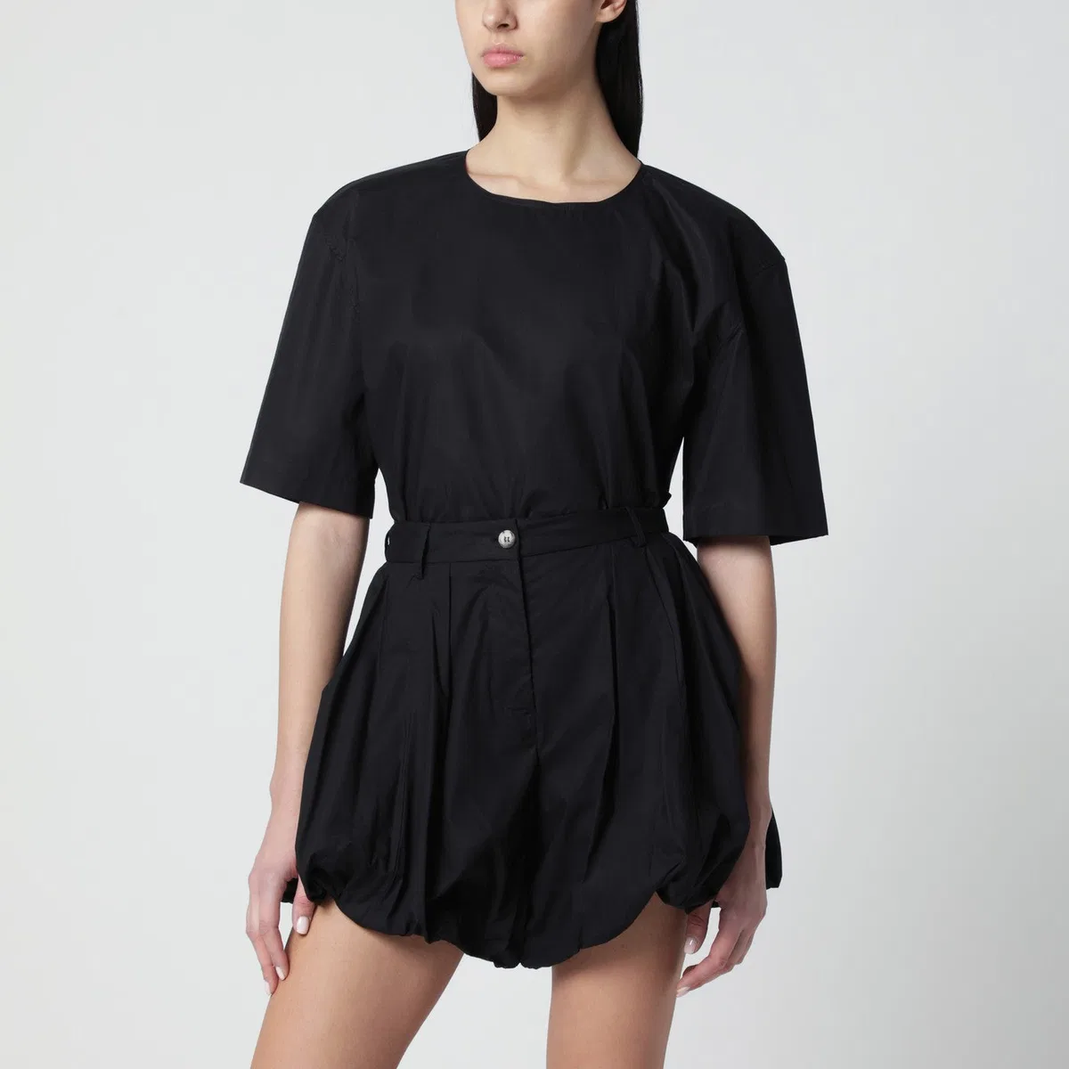 The Latest Thelatest Short-Sleeve Black Cotton Top