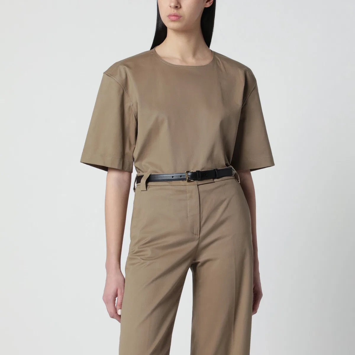 The Latest Thelatest Short-Sleeve Cognac Cotton Top