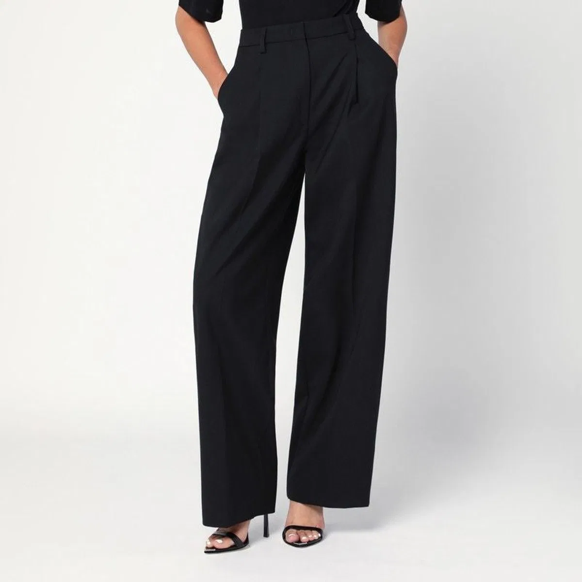 The Latest Wide-Leg Black Wool Blend Trousers