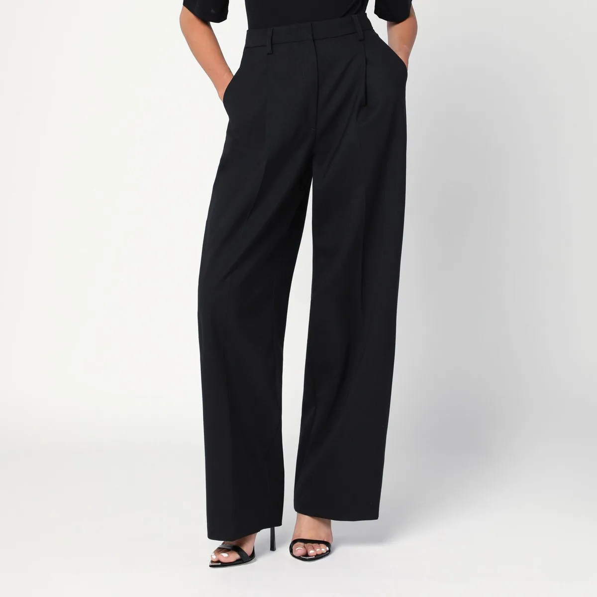 The Latest Thelatest Wide-Leg Black Wool Blend Trou