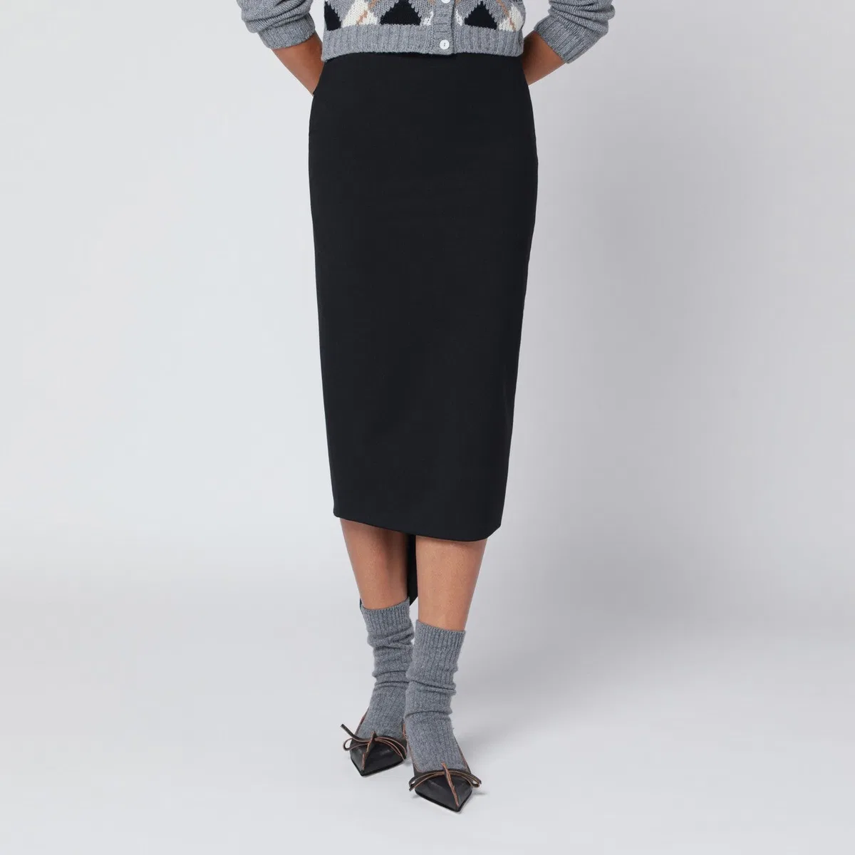 The Latest Thelatest Black Cotton Midi Skirt