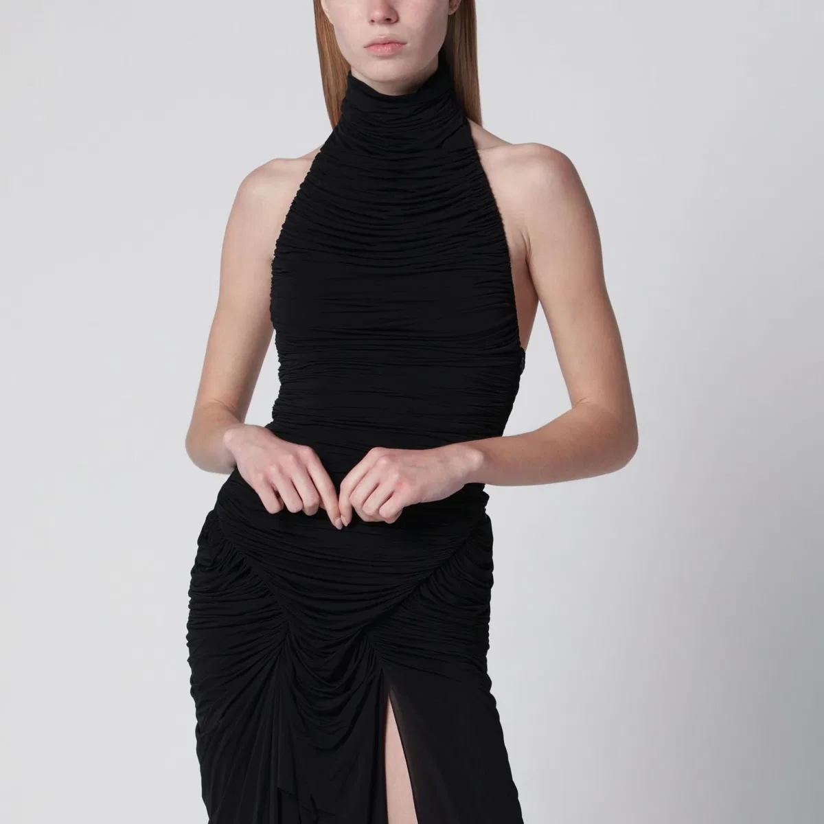 Francesco Murano Black Draped Viscoseblend Bodysuit