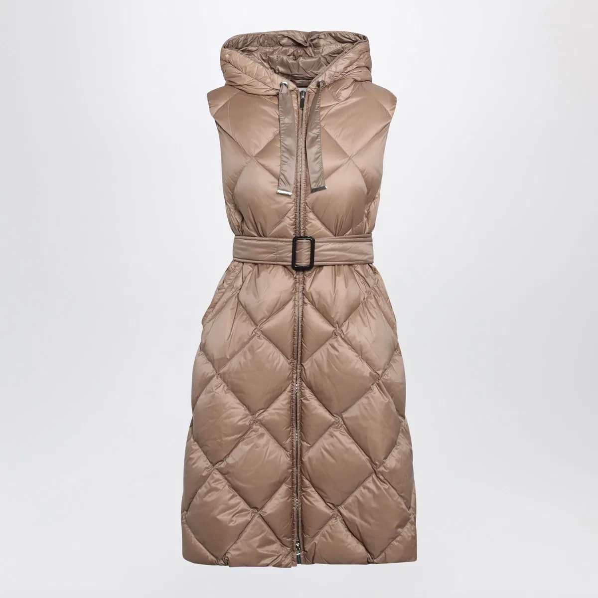 Max Mara The Cube Camel Belted Sleeveless Down Jacket