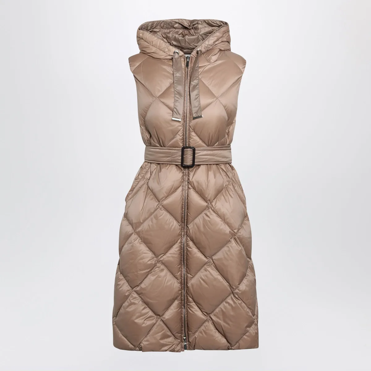 Max Mara The Cube Camel Belted Sleeveless Down Jacket