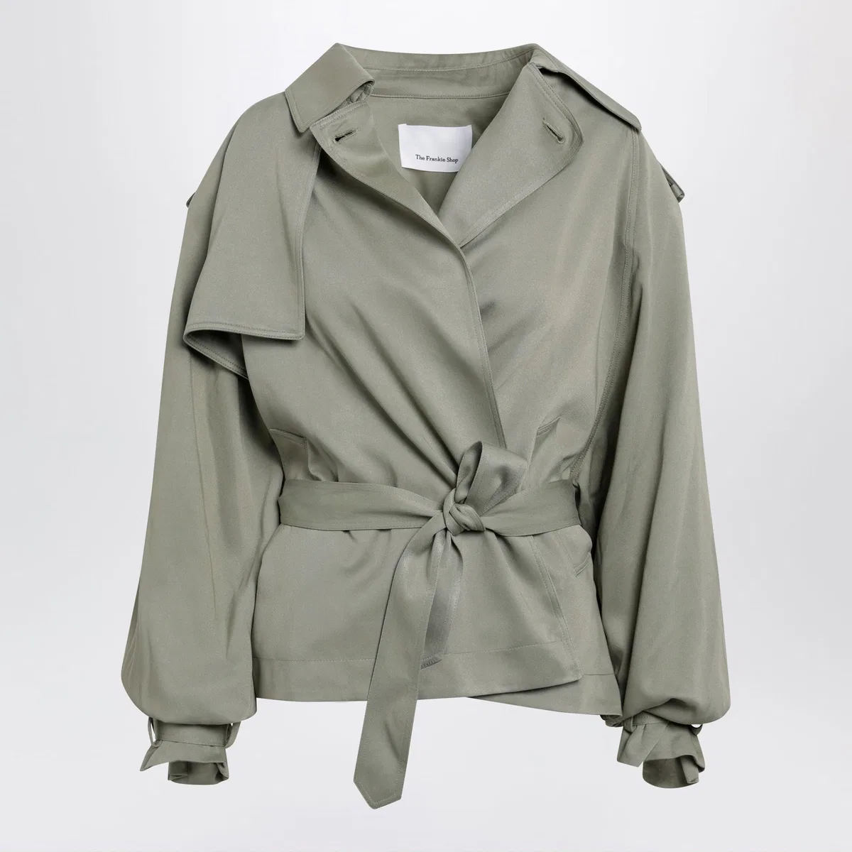 The Frankie Shop Elva Short Fluid Trench Coat In Sage Gre