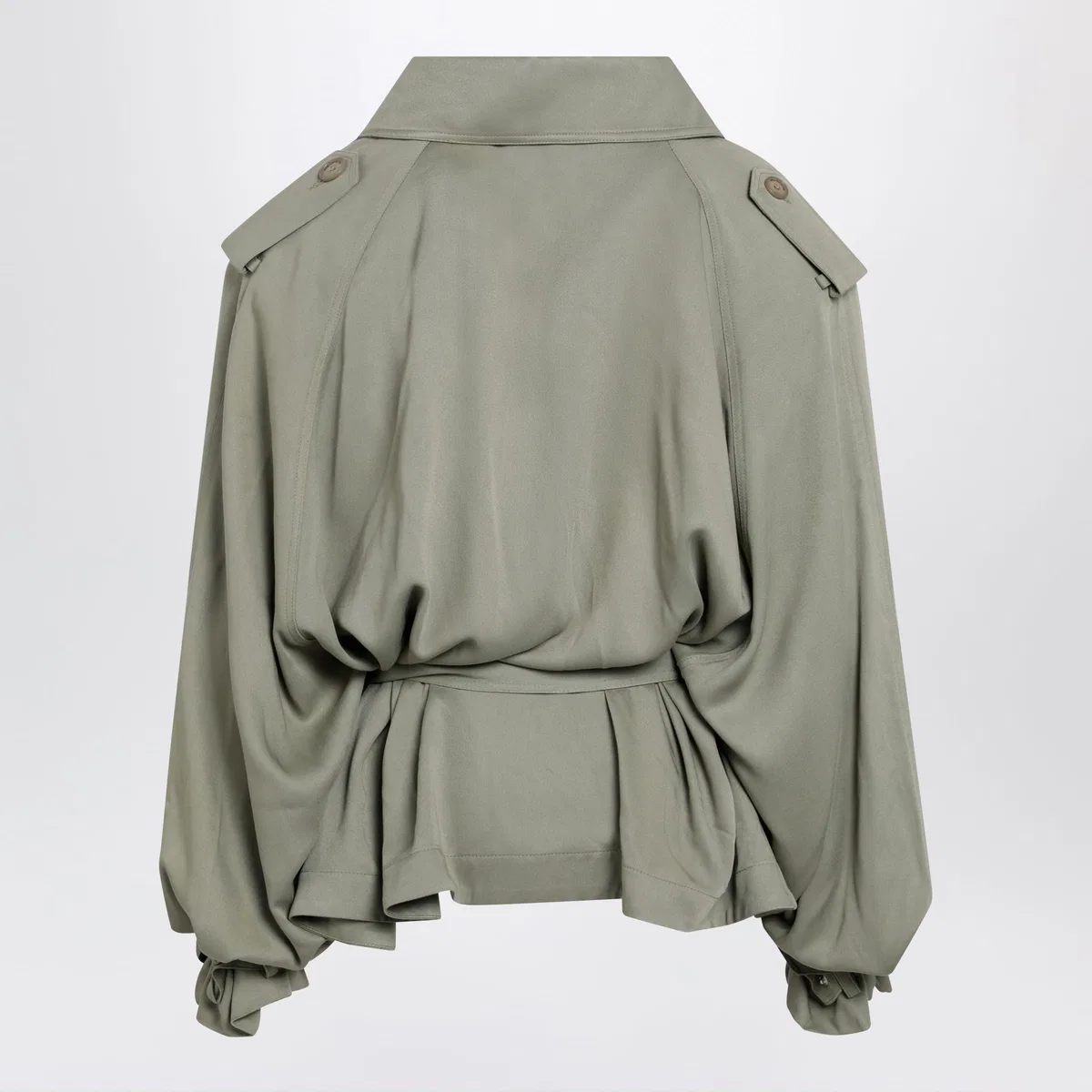 The Frankie Shop Elva Short Fluid Trench Coat In Sage Gre