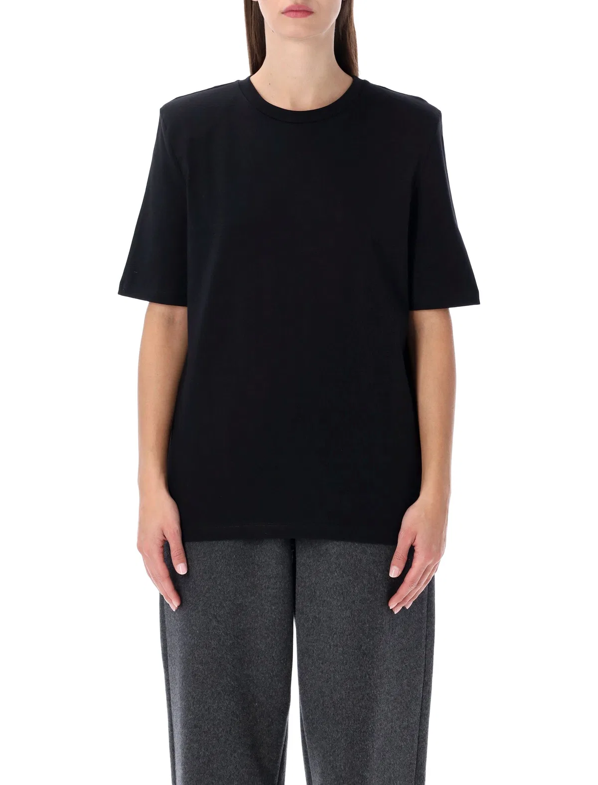 The Frankie Shop Carrington Padded Shoulder Tee In Black